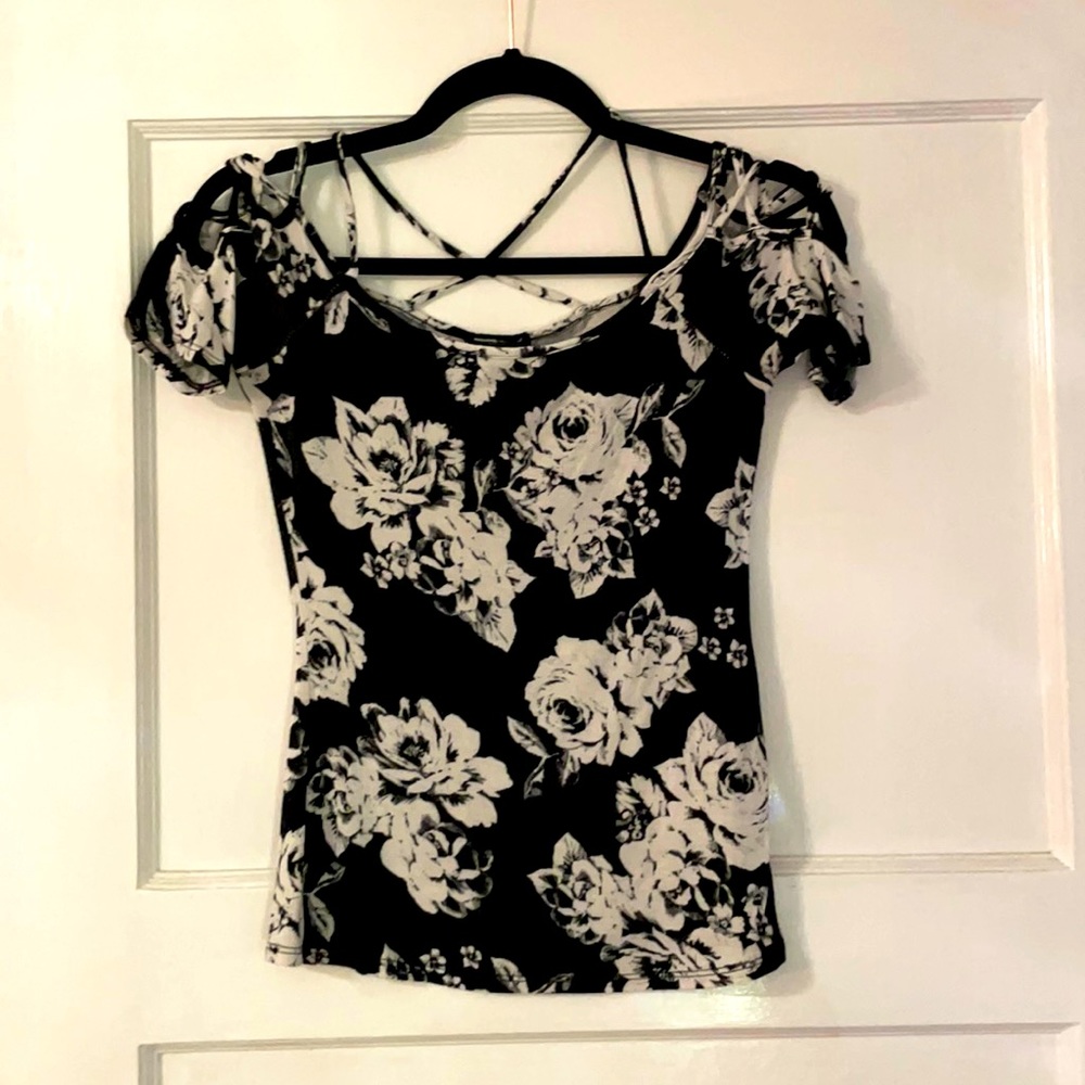 Floral black and white top